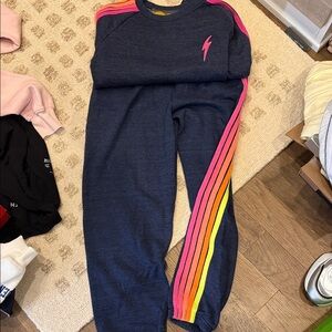 Aviator Nation Navy Pantsuit with Rainbow Stripes